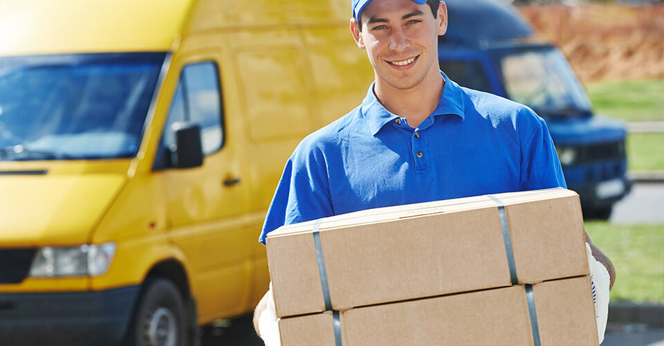 Delivery professional carrying customer parcels