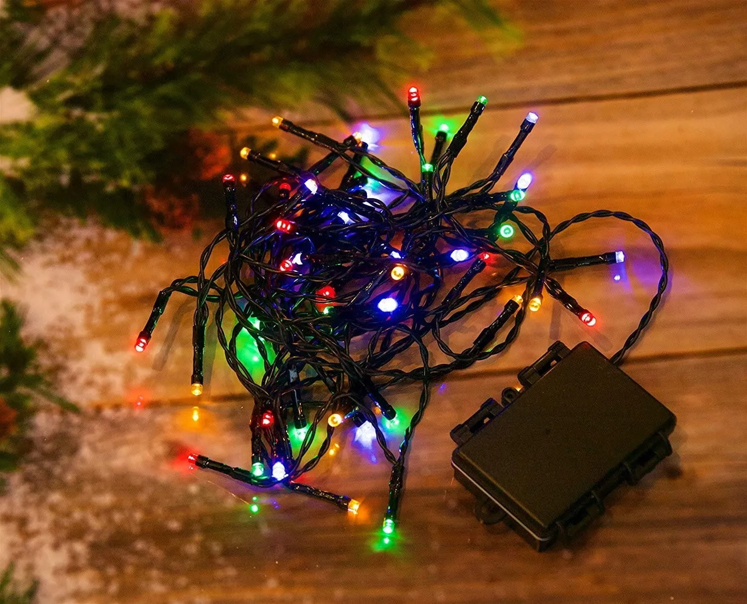 100 LED Multicoloured LED Christmas Lights Black Cable - image 2