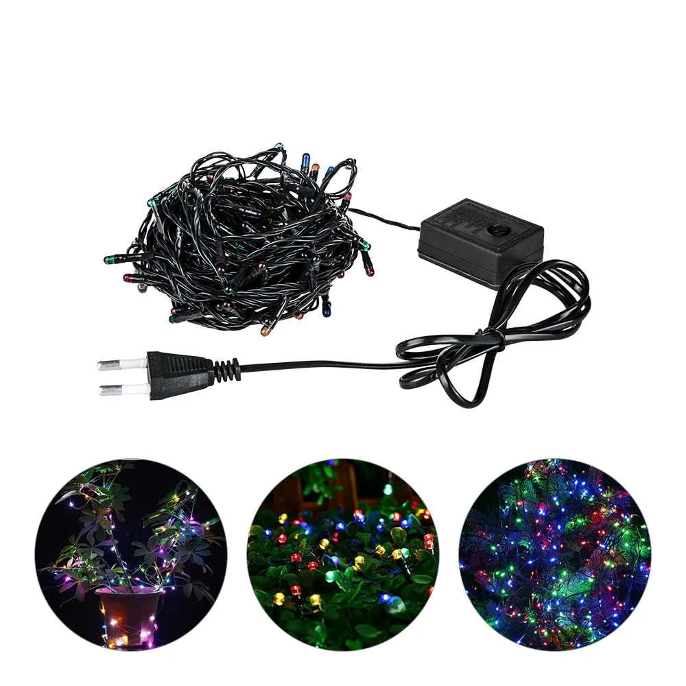 100 LED Multicoloured LED Christmas Lights Black Cable - image 3
