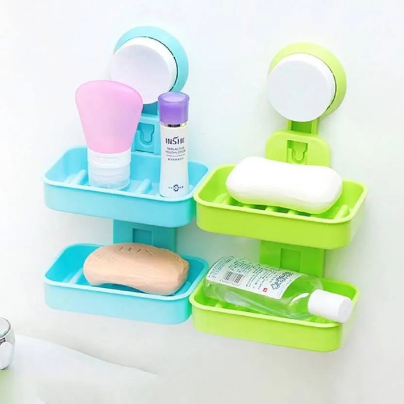 Praha Double Layer Soap Box Suction Cup Holder Bathroom