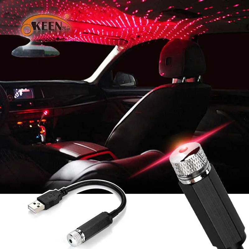 Car USB Atmosphere Ambient Light Star Projector(Red) - image 3