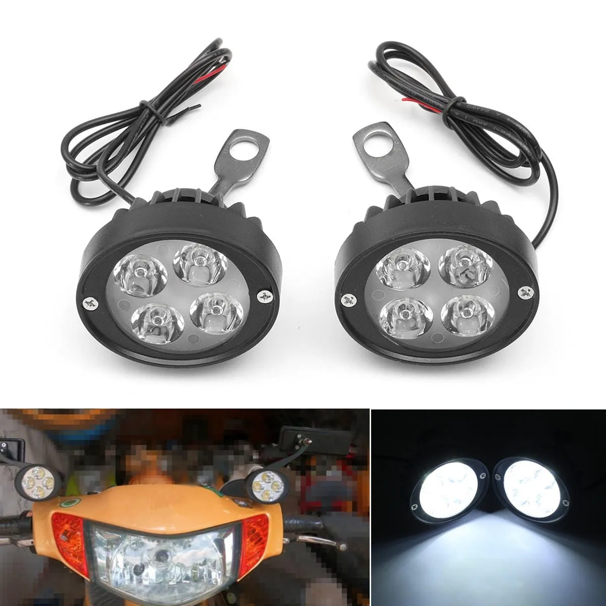 4 LED Motorcycle Mirror Mount LED Driving Fog Spot Light - image 1