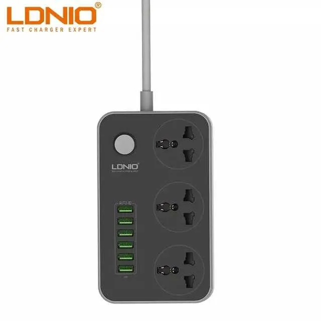 LDNIO AC Universal 3 Sockets 6 USB with EU UK US - image 1