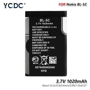 Nokia BL-5C Battery 1020mAh For Nokia BL-5C / BL5C