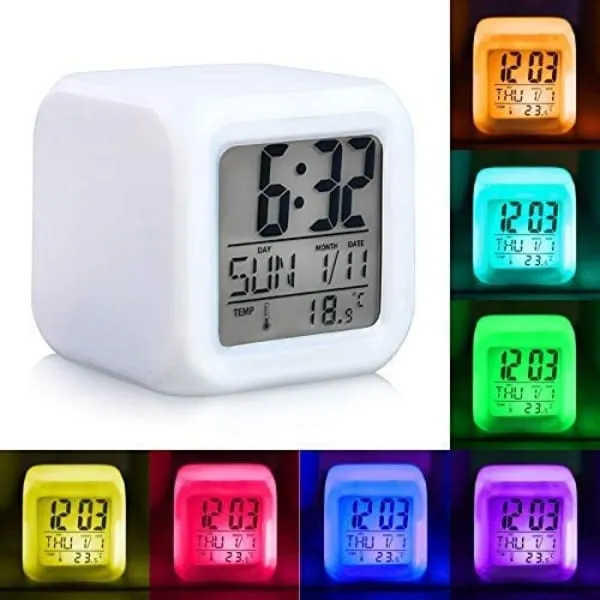 Digital Clock Alarm LED Color Changing Night Glow Table - image 2