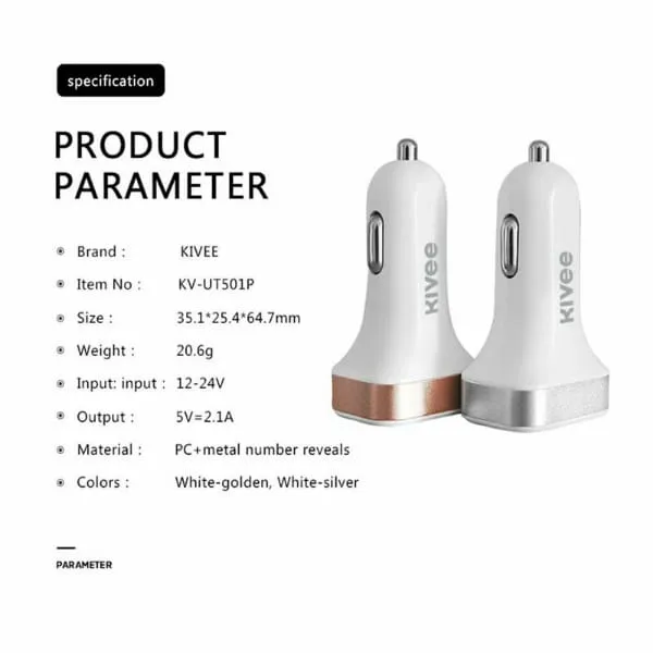 KIVEE KV-UT501P 2.1A Dual USB Car Charger - image 2