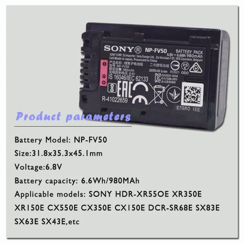 SONY Original 6.8v NP-FV50 980mah Lithium Battery