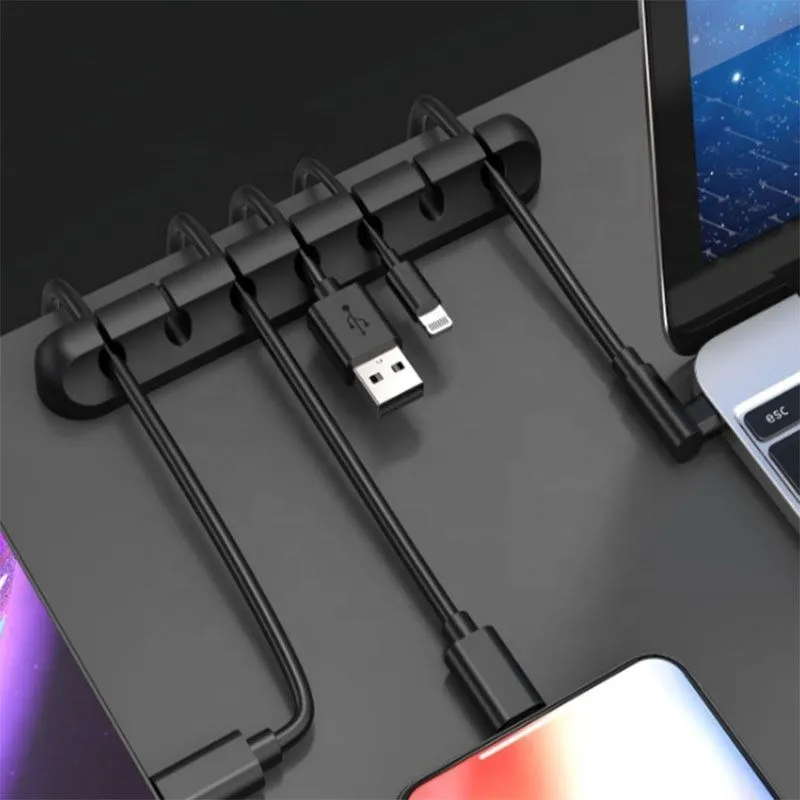 5 hole Organizer Silicone USB Cable Winder Clips Holder
