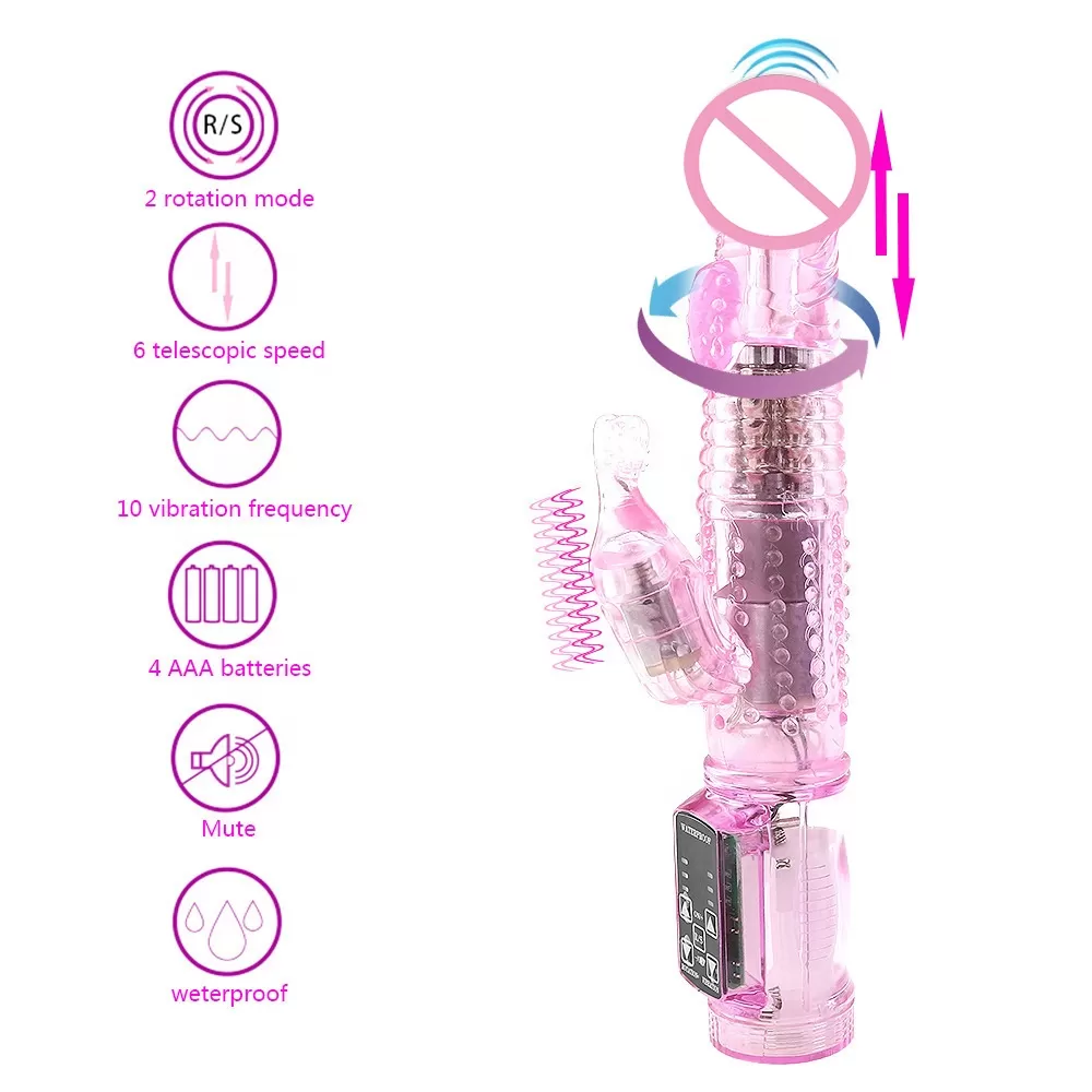 Dual Head Cli rabbit Telescopic Dildo Vibrator sex toy - image 2