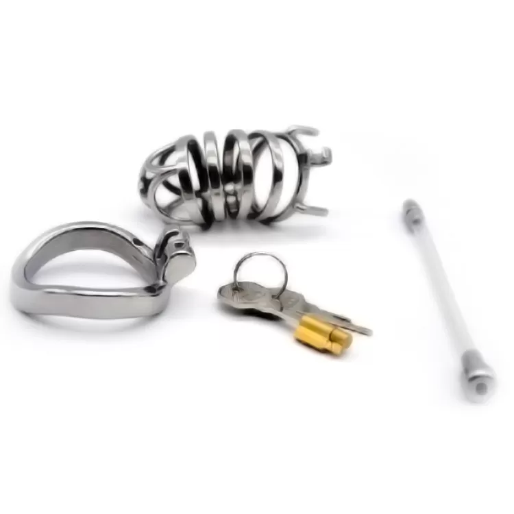 Male bdsm steel Chastity Cage with urethral tube sex toy - image 2