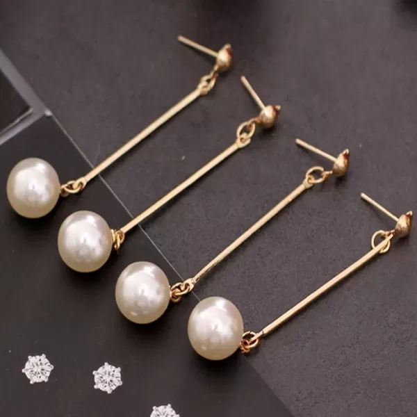 Drop Earrings Gold Long Dangle Metal Rod with pearls - image 2