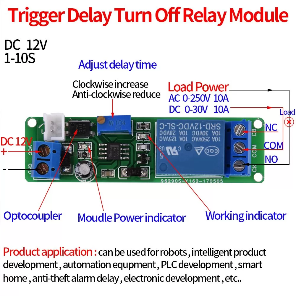 DC 5V 12V Delay Relay Shield Module NE555 Timer Switch - image 3
