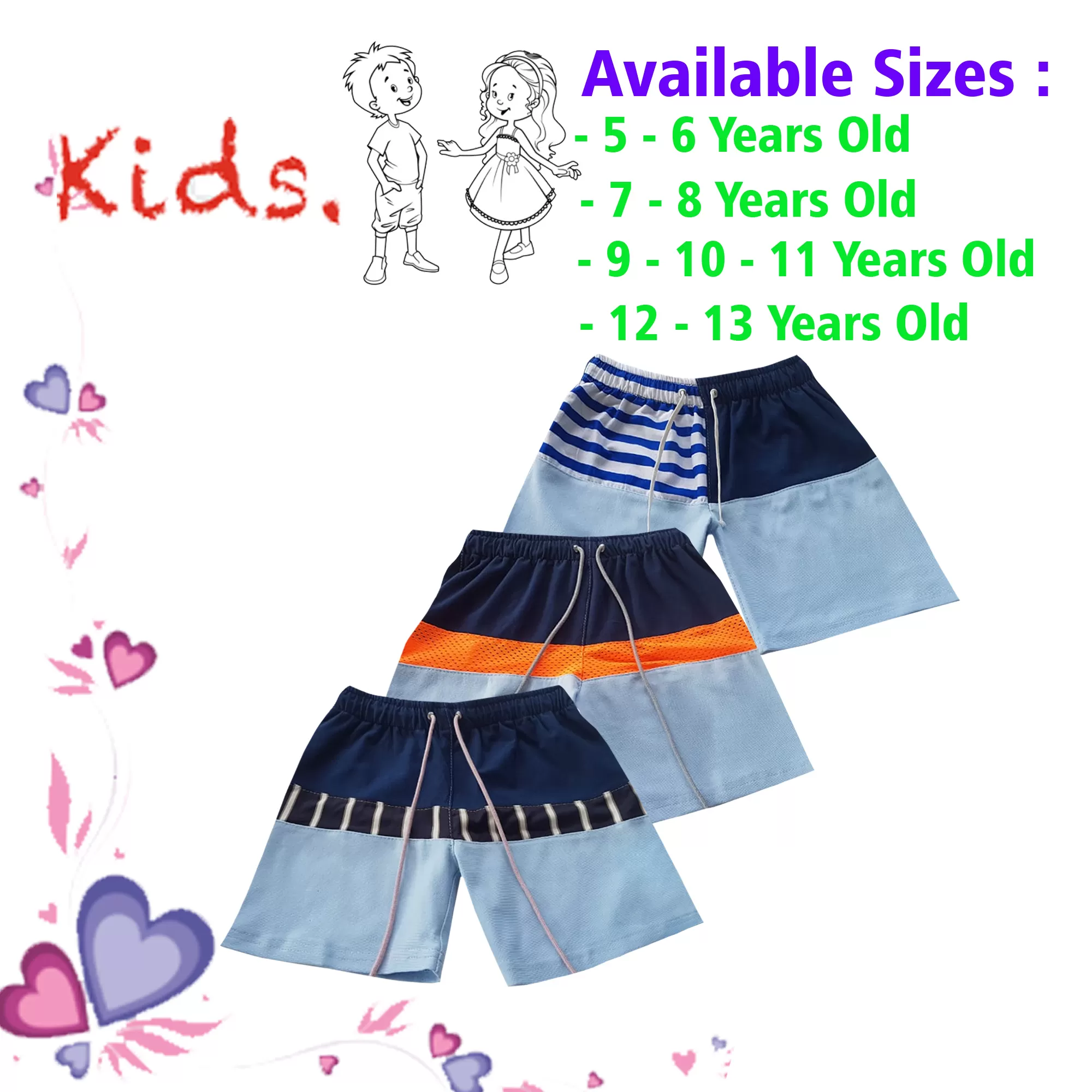 12-13 yrs Unisex Kids Boy & Girl Cotton Short - 3PCs - image 1