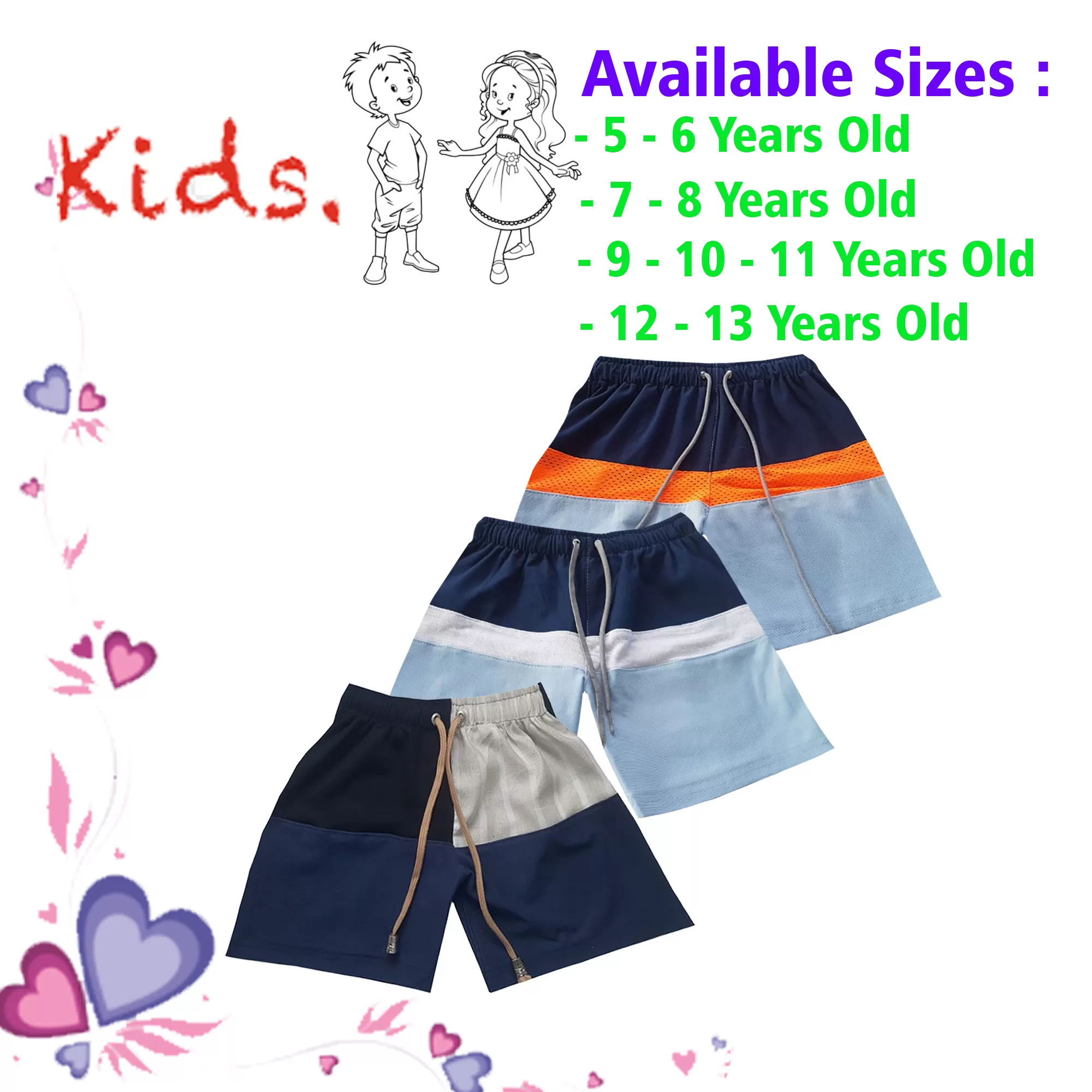 12-13 yrs Unisex Kids Boy & Girl Cotton Short - 3PCs - image 1