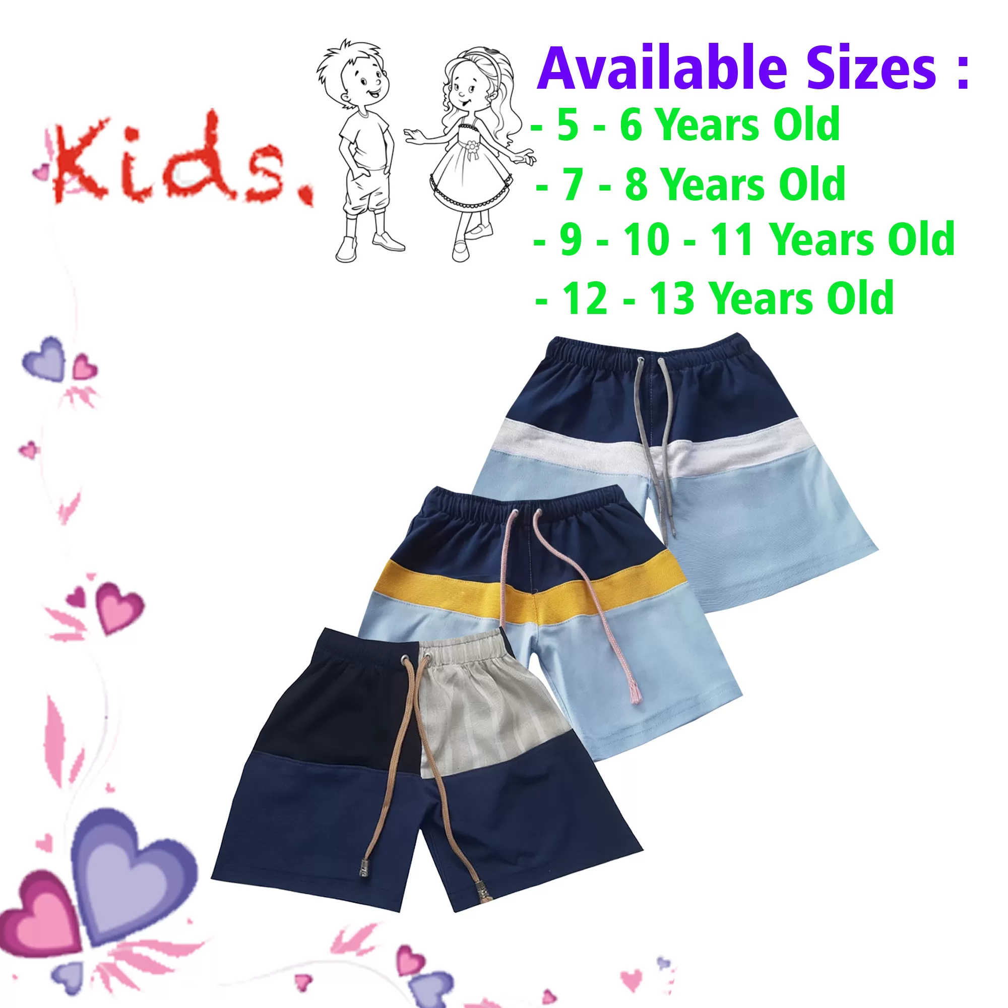 12-13 yrs Unisex Kids Boy & Girl Cotton Short - 3PCs - image 1