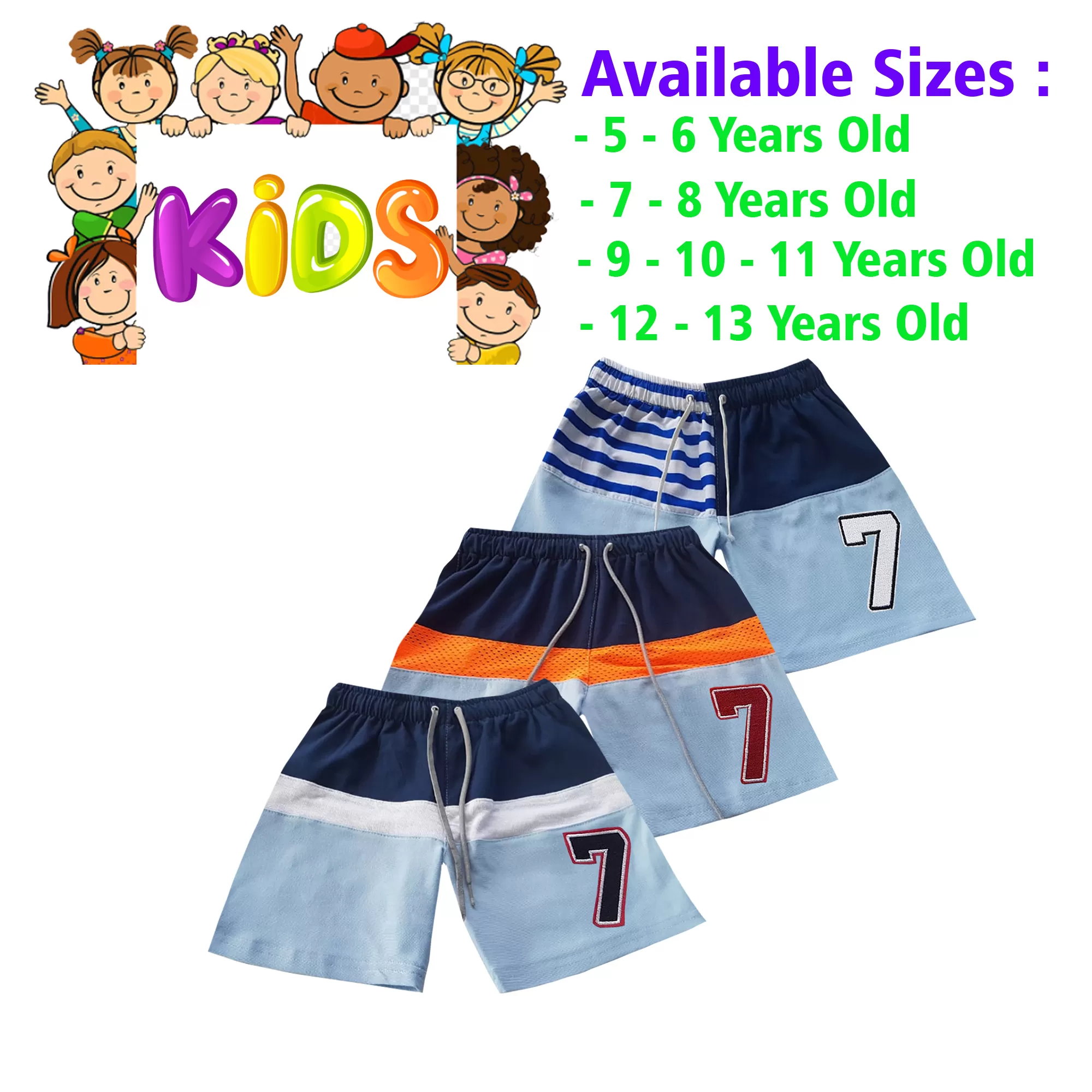 12-13 yrs Unisex Kids Boy & Girl Cotton Short - 3PCs - image 1