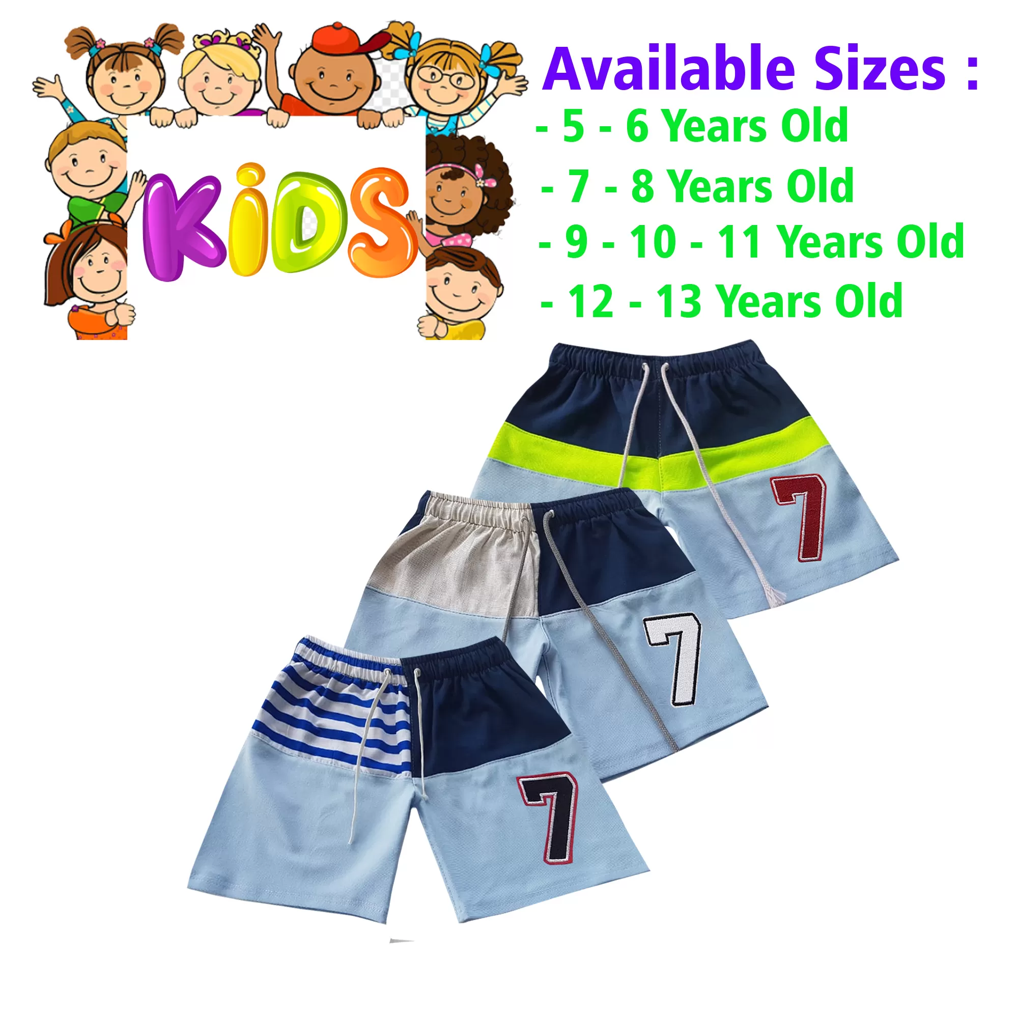 12-13 yrs Unisex Kids Boy & Girl Cotton Short - 3PCs - image 1