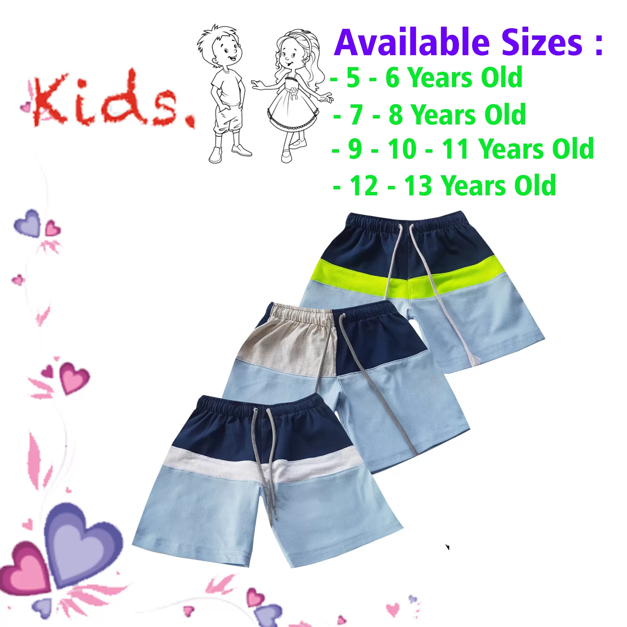 10-11 yrs Unisex Kids Boy & Girl Cotton Short - 3PCs - image 1