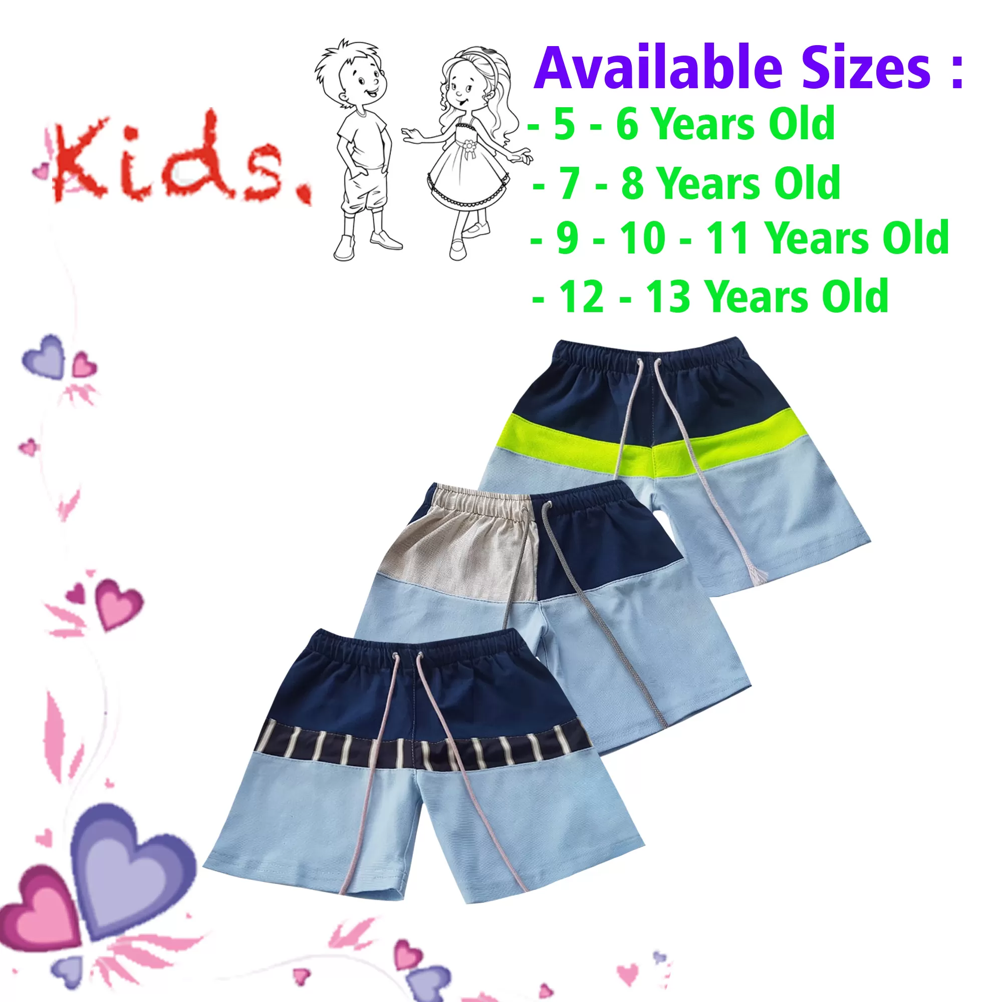 12-13 yrs Unisex Kids Boy & Girl Cotton Short - 3PCs - image 1