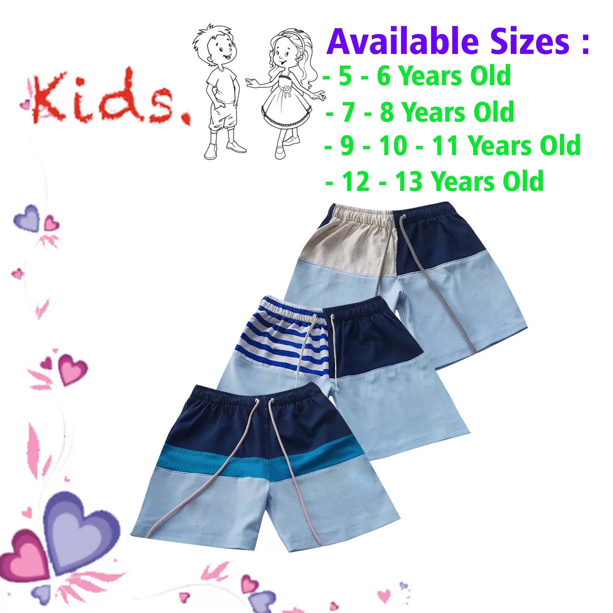 12-13 yrs Unisex Kids Boy & Girl Cotton Short - 3PCs - image 1
