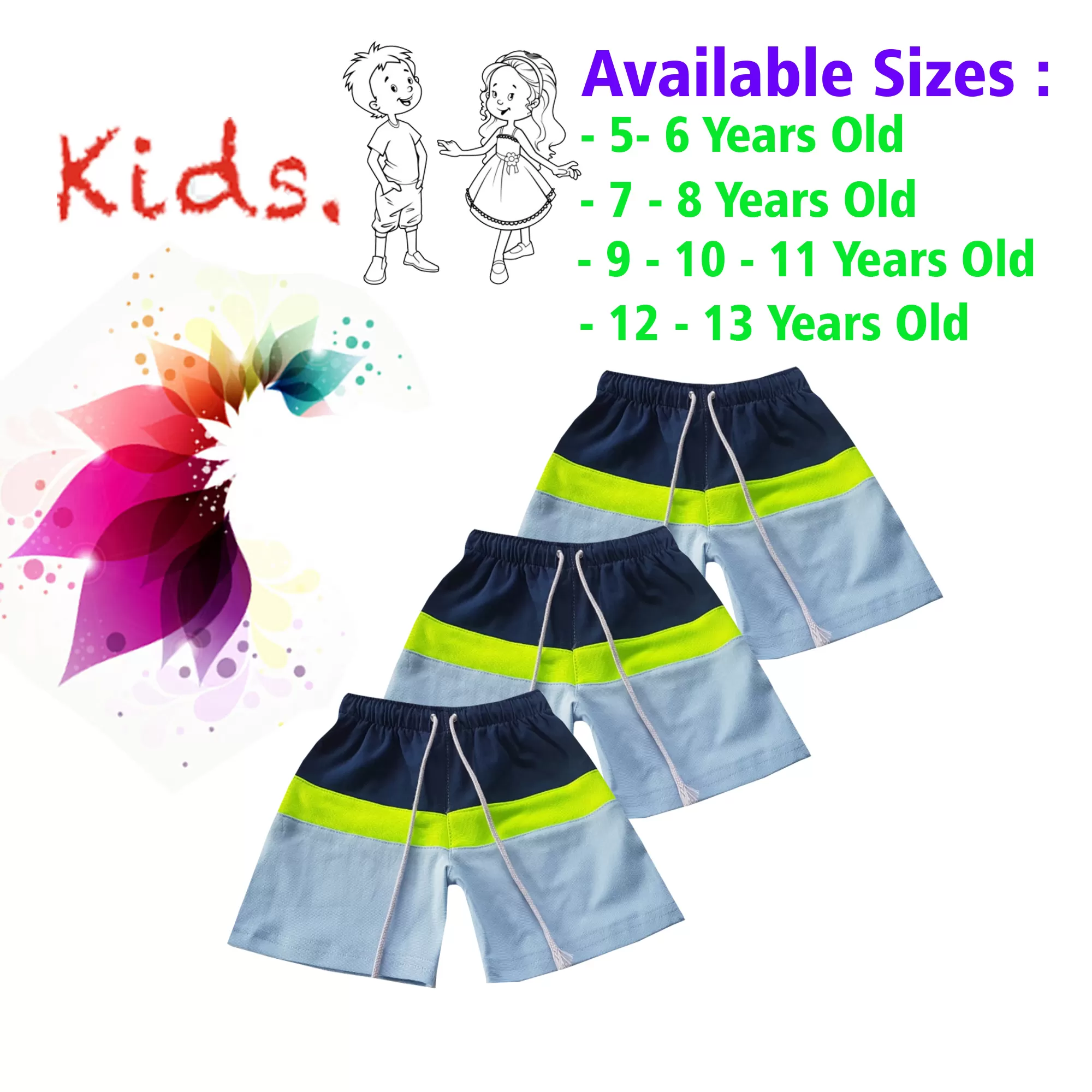 12-13 yrs Unisex Kids Boy & Girl Cotton Short - 3PCs - image 1