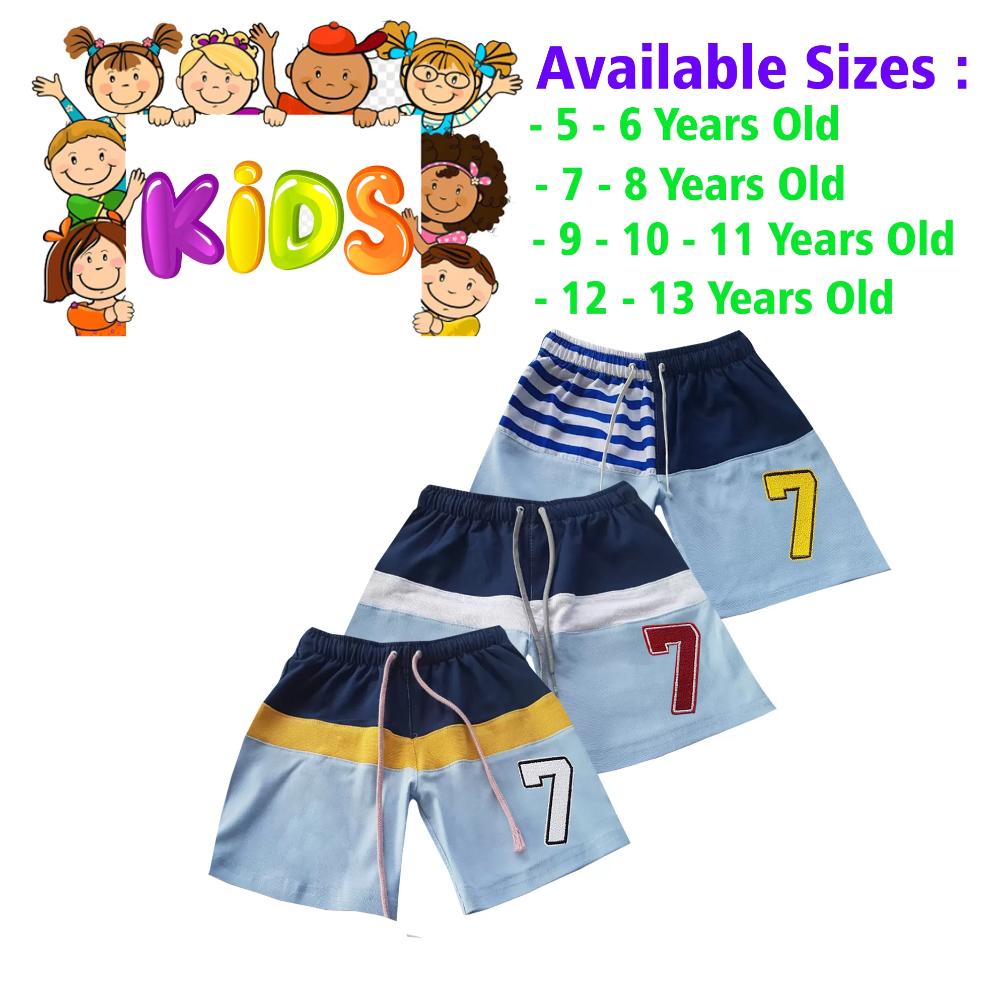 12-13 yrs Unisex Kids Boy & Girl Cotton Short - 3PCs - image 1
