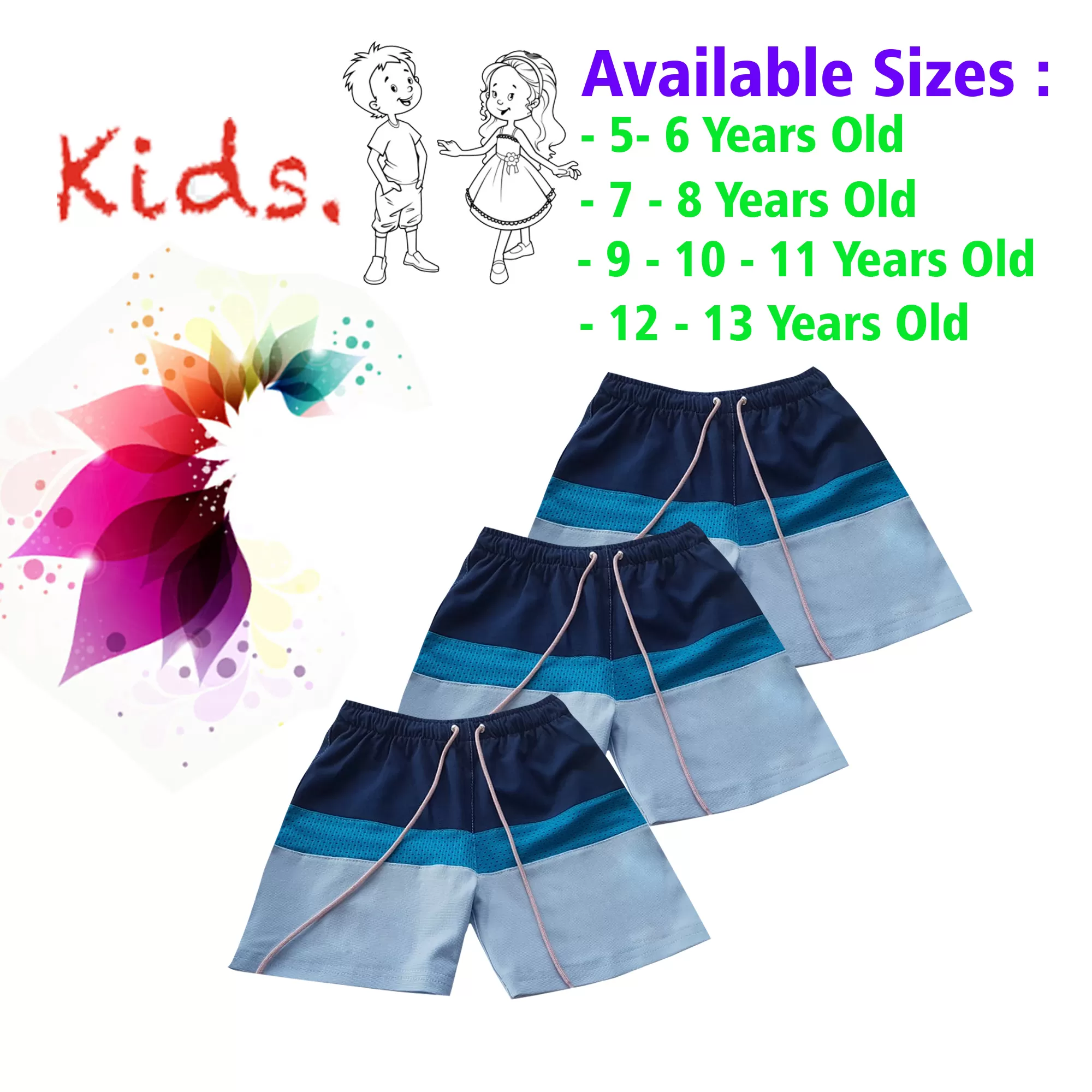 12-13 yrs Unisex Kids Boy & Girl Cotton Short - 3PCs - image 1