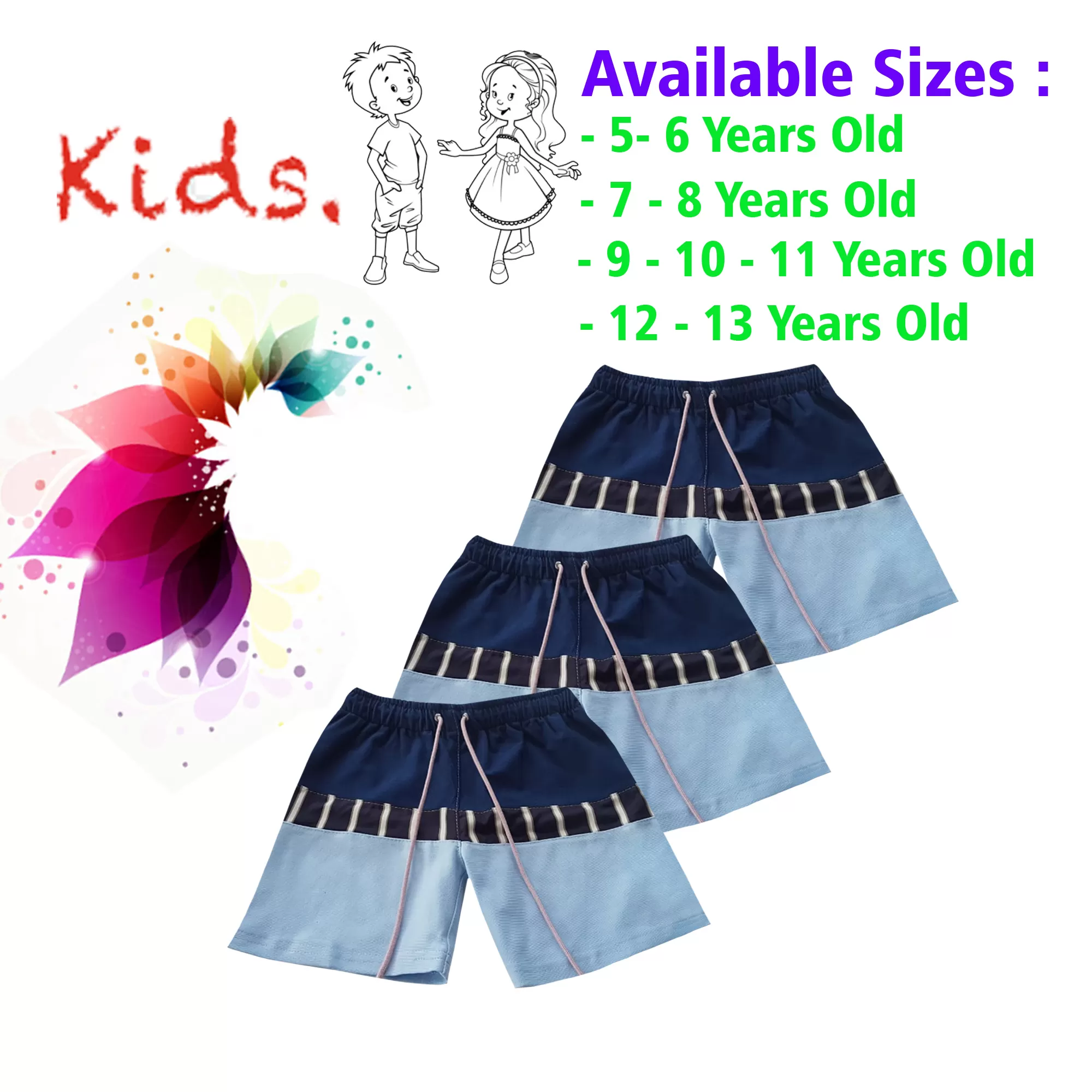 10-11 yrs Unisex Kids Boy & Girl Cotton Short - 3PCs - image 1