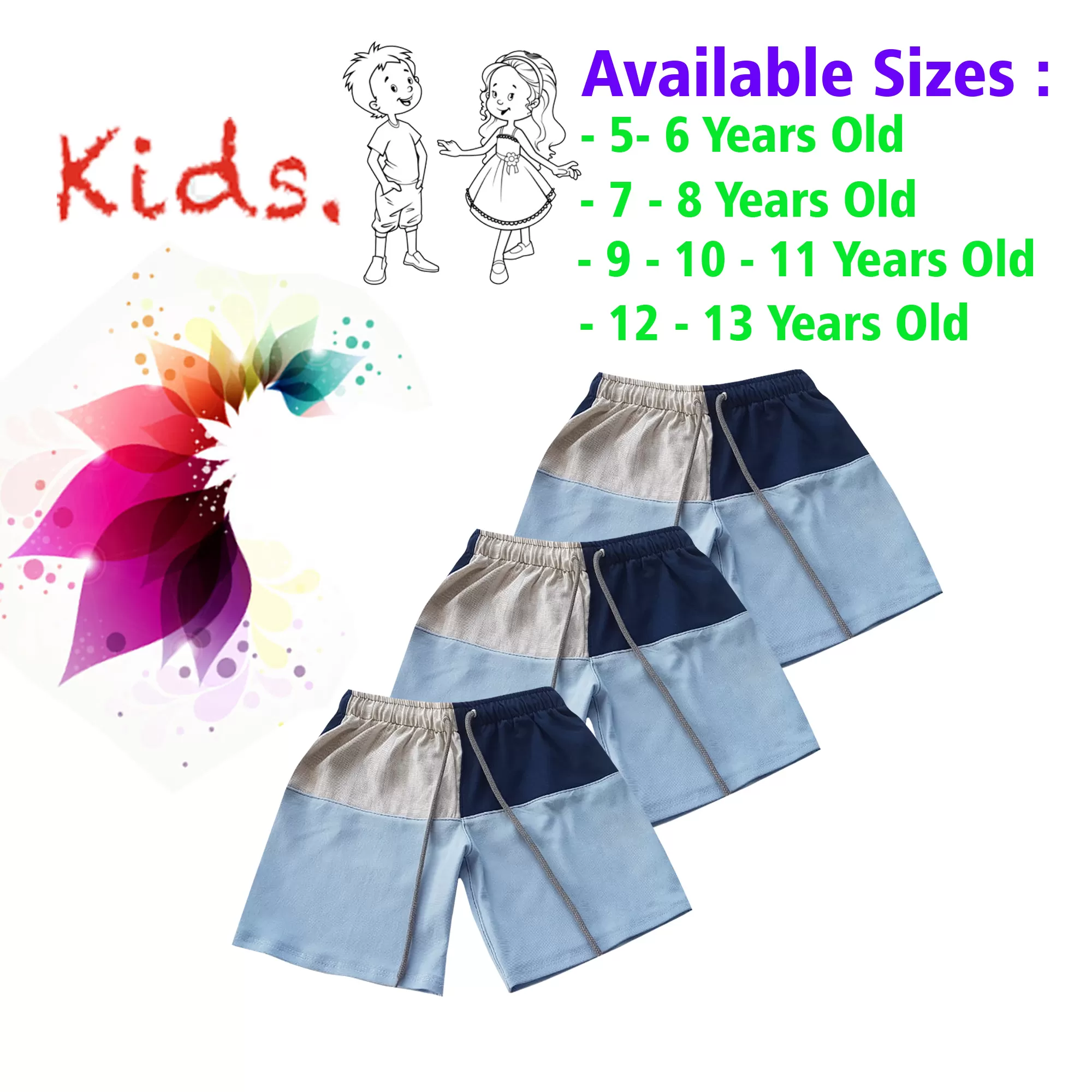 10-11 yrs Unisex Kids Boy & Girl Cotton Short - 3PCs - image 1