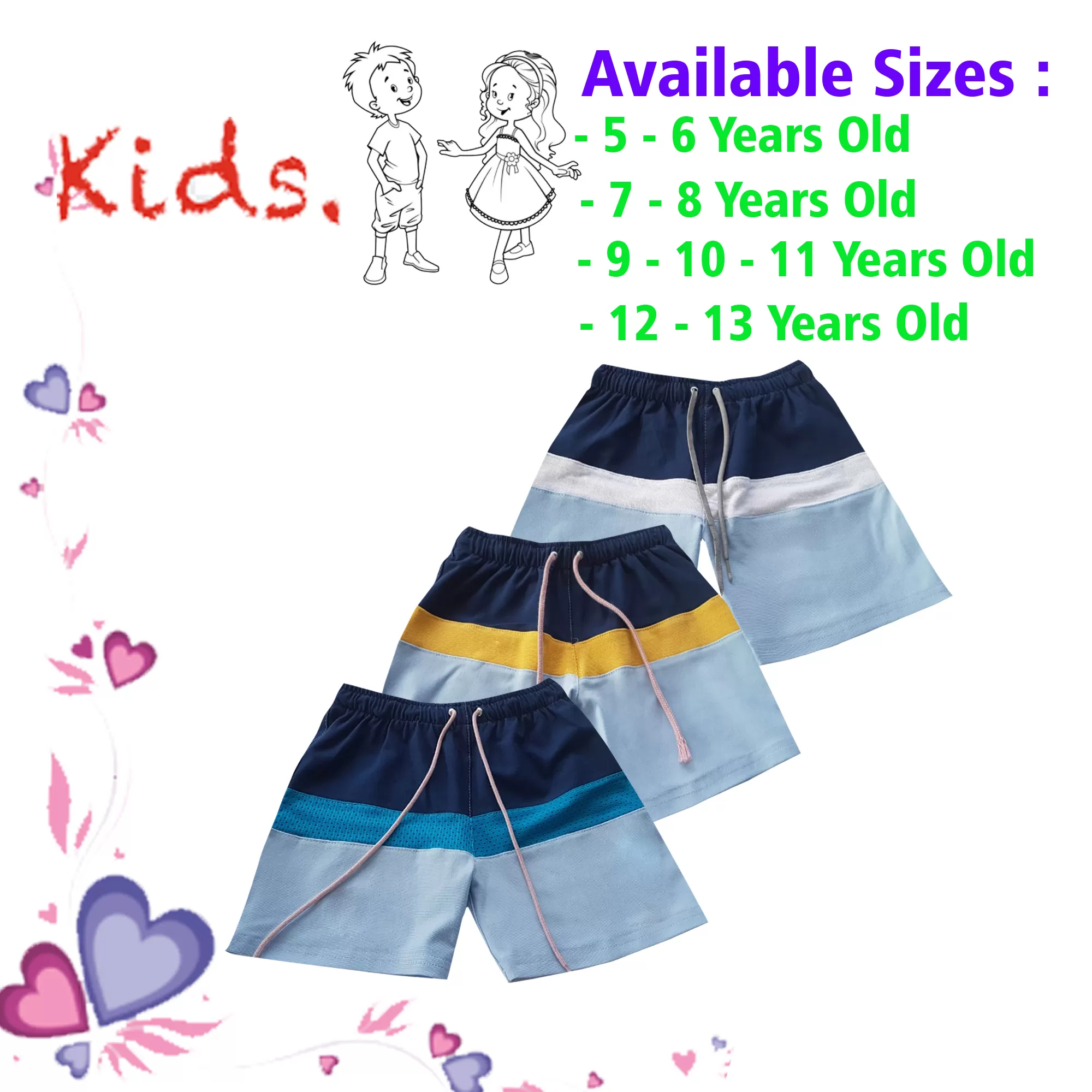 12-13 yrs Unisex Kids Boy & Girl Cotton Short - 3PCs - image 1