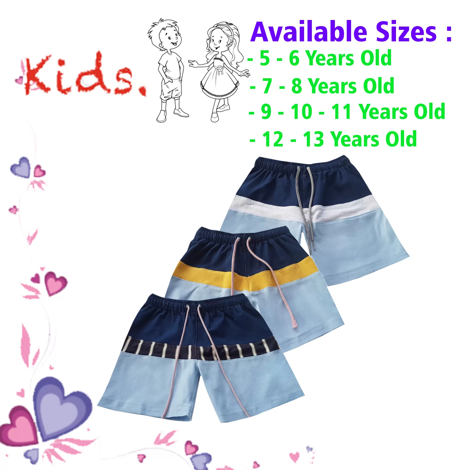 12-13 yrs Unisex Kids Boy & Girl Cotton Short - 3PCs - image 1