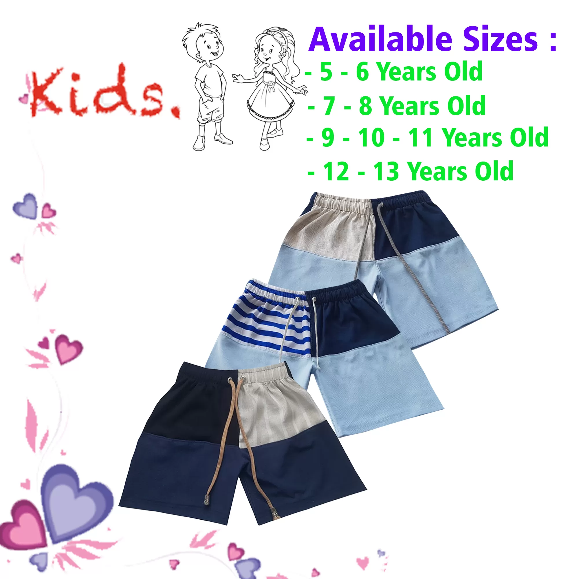 12-13 yrs Unisex Kids Boy & Girl Cotton Short - 3PCs - image 1