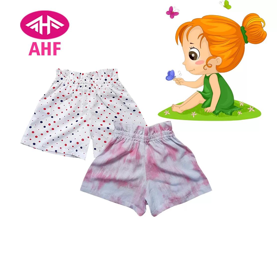 3-4 yrs AHF Kid Girl Frill Viscose Short - 2 Pack