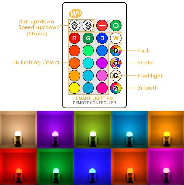 7W Led RGB Bulb with 16 Colors Adjustable + Remote - image 2