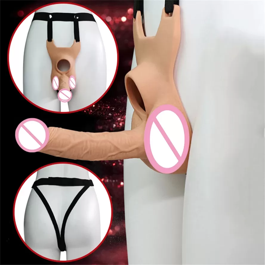 double penetration strap on with vibrator sex toy - image 3