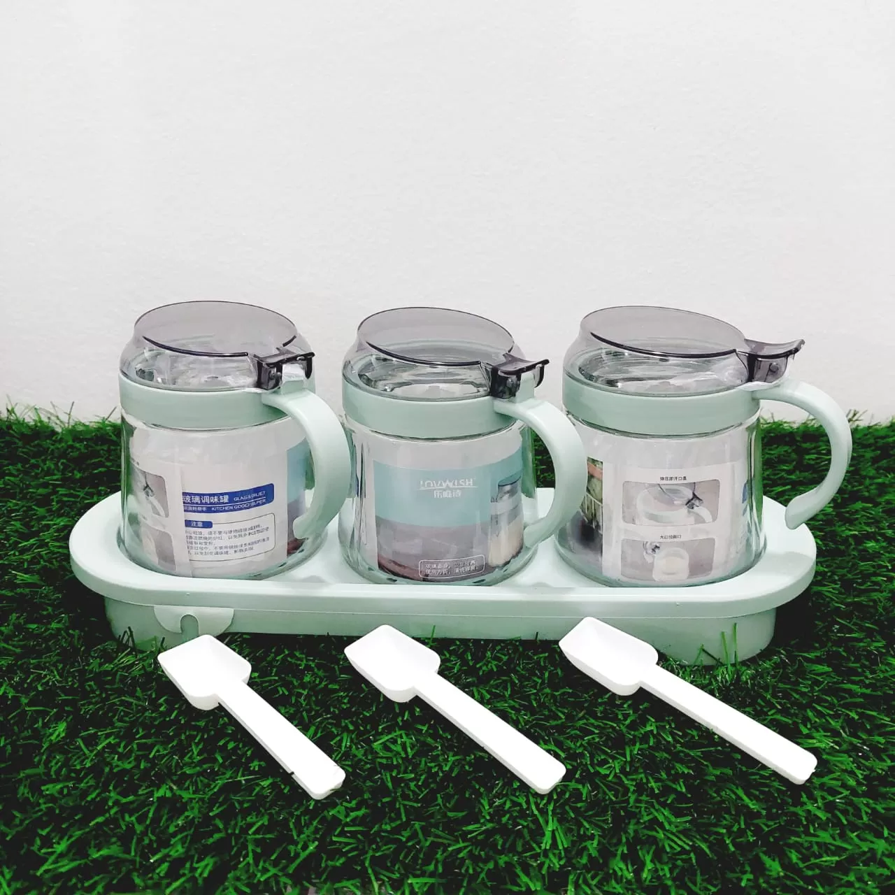 Lovwish Glass Tray & Seasoning Pot Set 4Pcs Sauce Jar - image 2