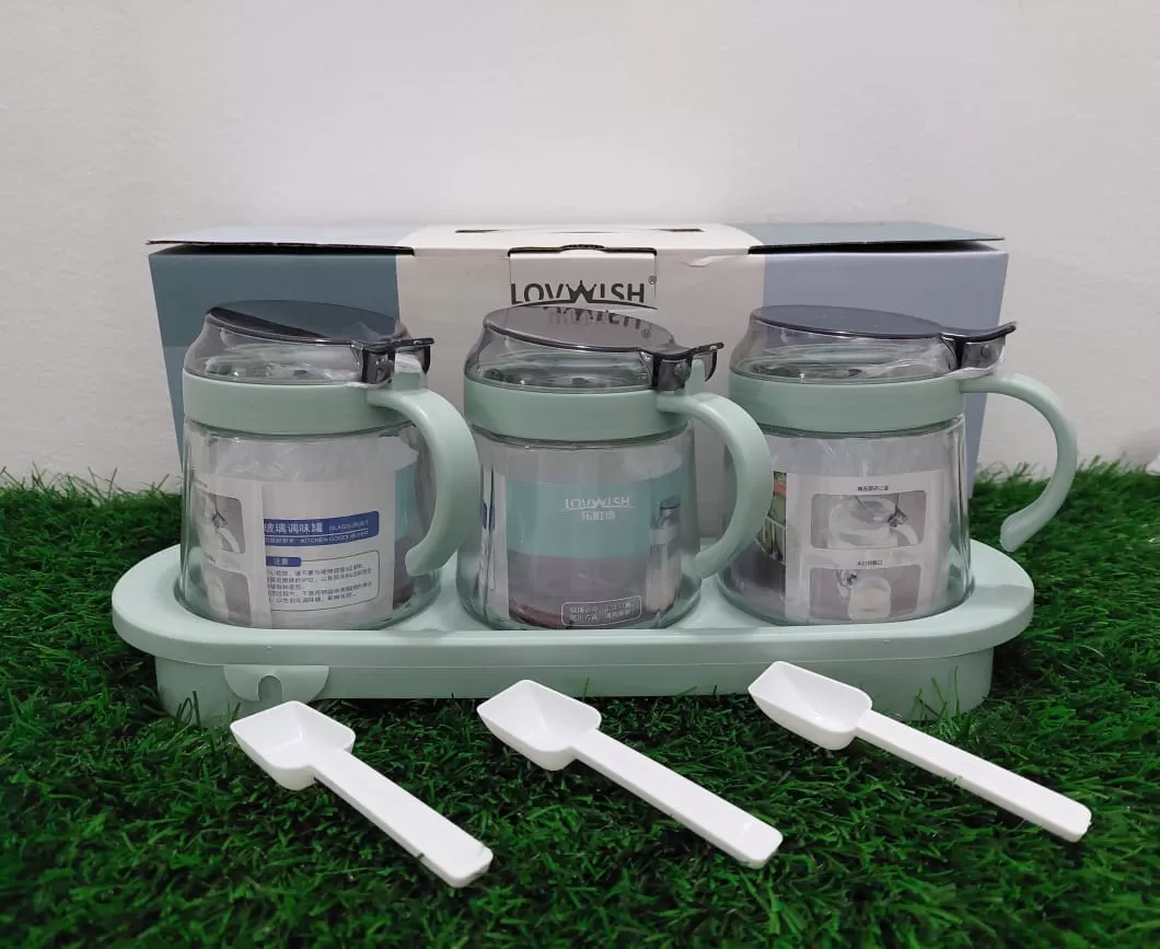 Lovwish Glass Tray & Seasoning Pot Set 4Pcs Sauce Jar - image 4