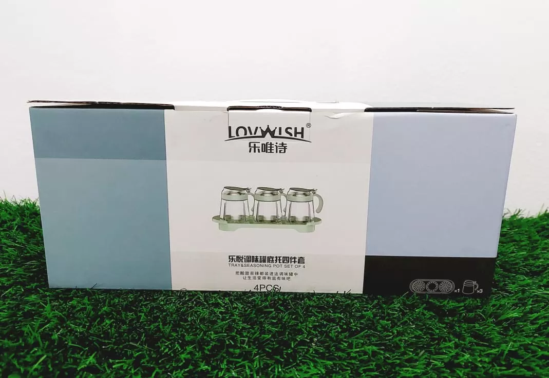 Lovwish Glass Tray & Seasoning Pot Set 4Pcs Sauce Jar - image 5