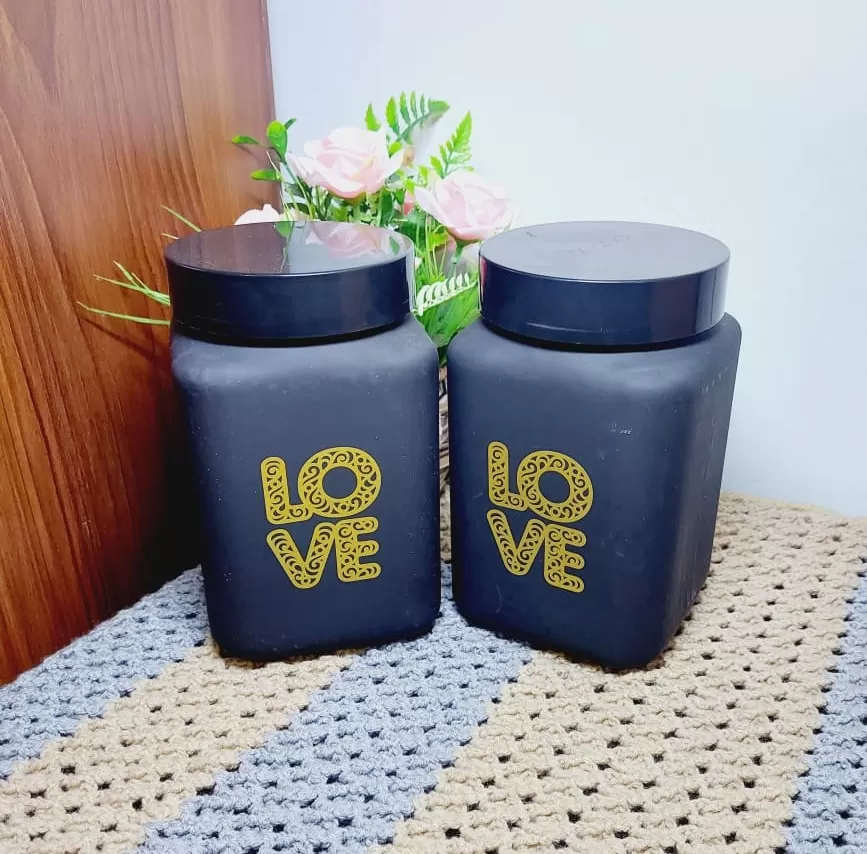 Herevin Glass Square Decorated Canister 1500ml 1Pcs
