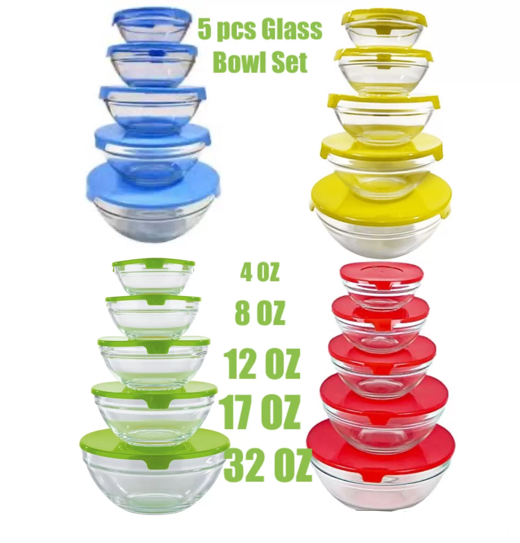 Red Cherry Glass Bowl Set 5Pcs Microwave Safe With Lid - image 2