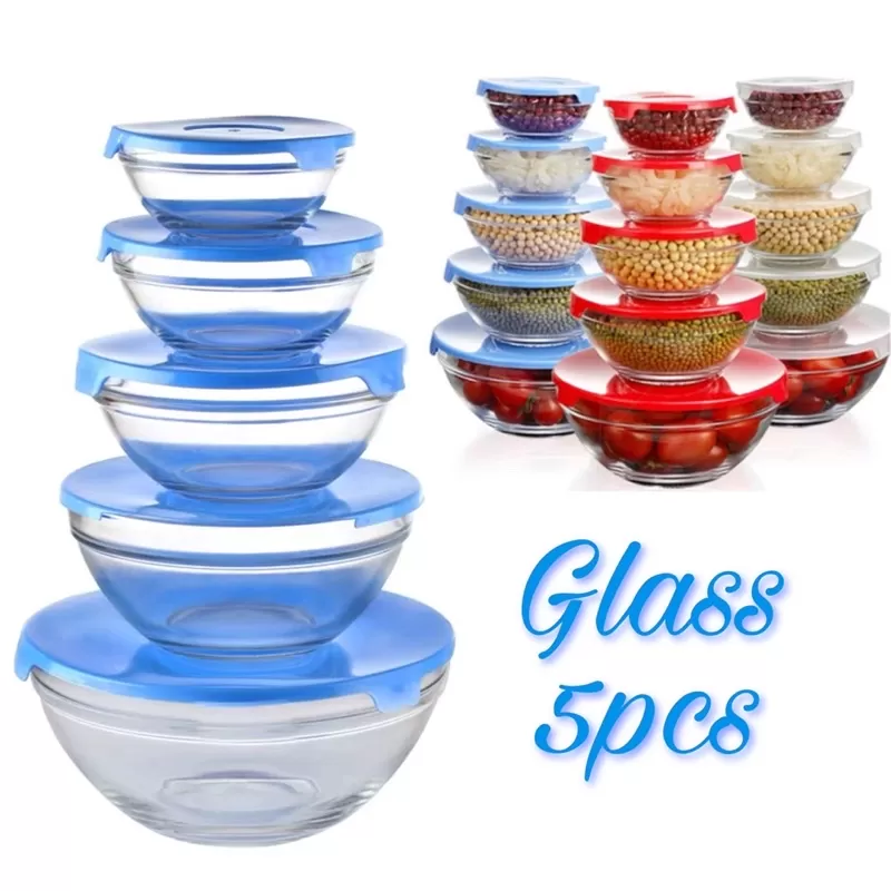 Red Cherry Glass Bowl Set 5Pcs Microwave Safe With Lid - image 8