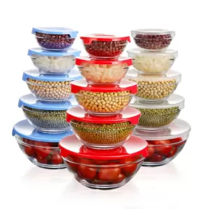 Red Cherry Glass Bowl Set 5Pcs Microwave Safe With Lid