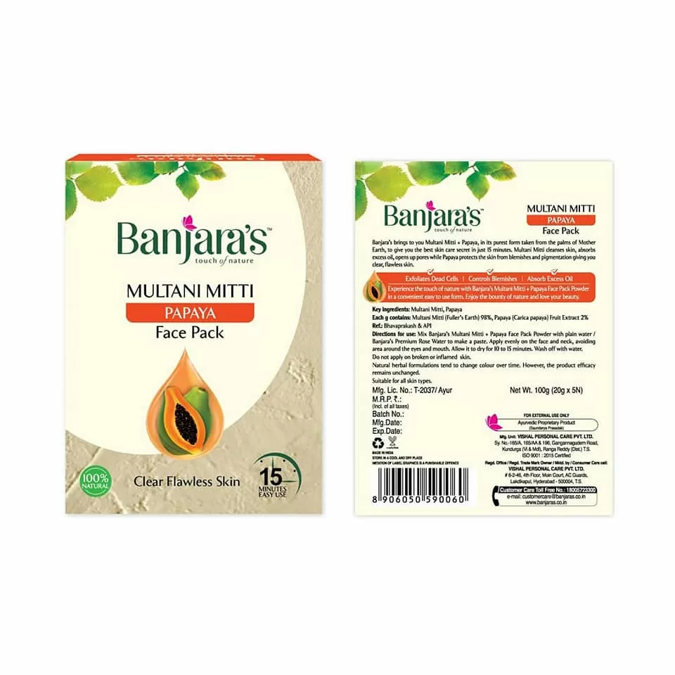 Banjaras Multani Mitti Papaya Face Pack Powder 100g - image 5