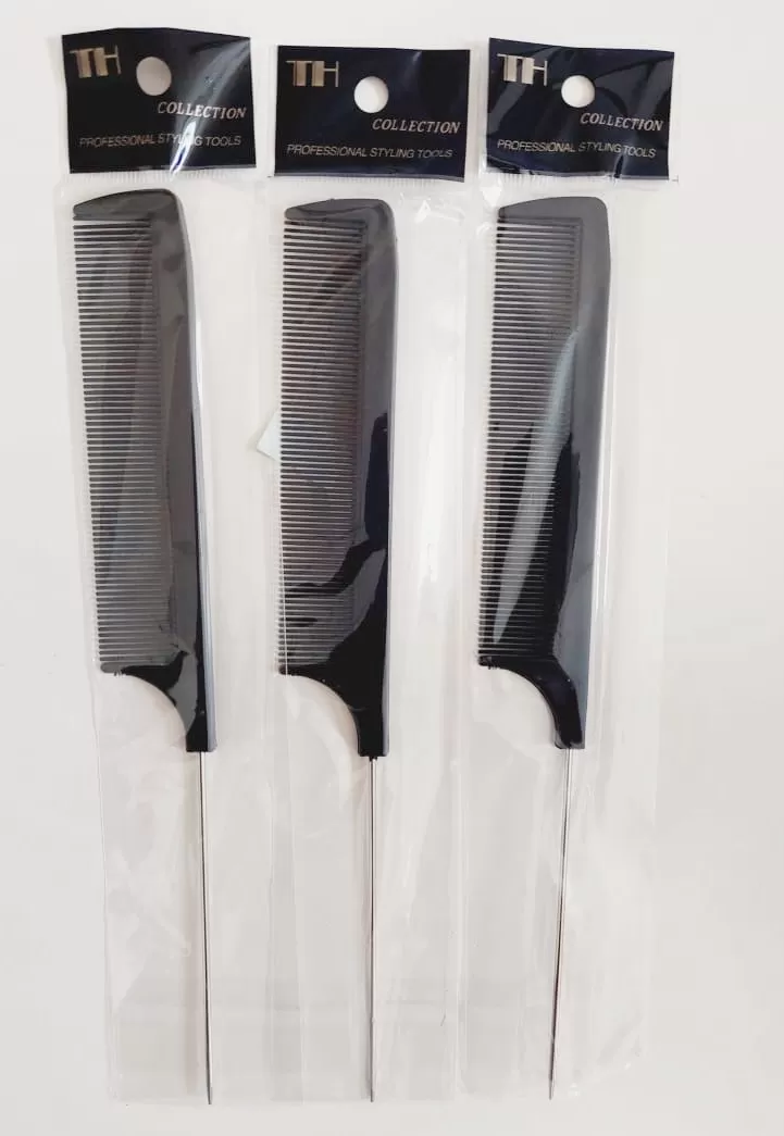 Tail Comb With Steel Handle Hair Combs Black Wide Tooth - image 3