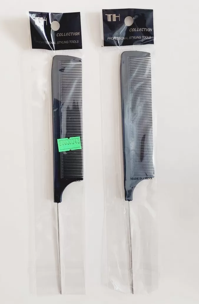 Tail Comb With Steel Handle Hair Combs Black Wide Tooth - image 4