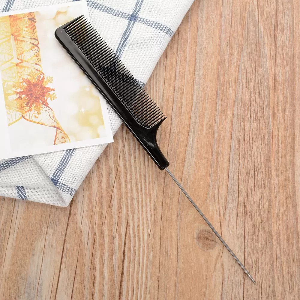 Tail Comb With Steel Handle Hair Combs Black Wide Tooth - image 5