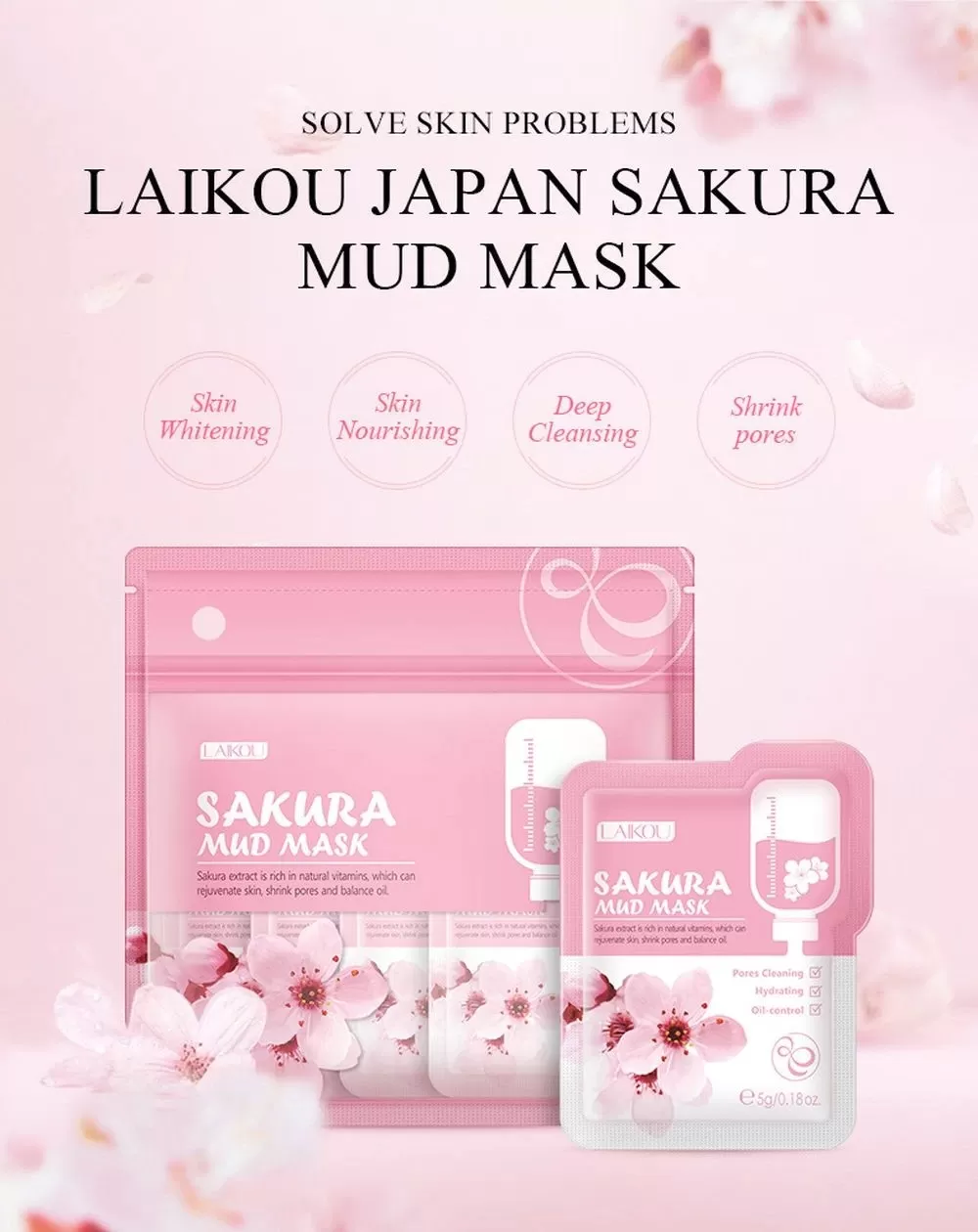 Laikou Japan Sakura Mud Face Mask 5Pcs Anti Wrinkle - image 2