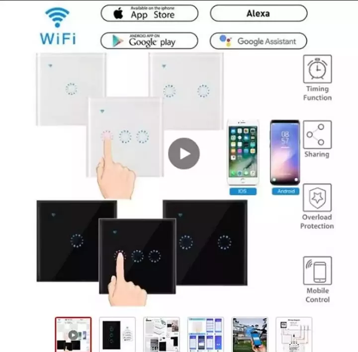 2 gang smart wifi touch wall switch