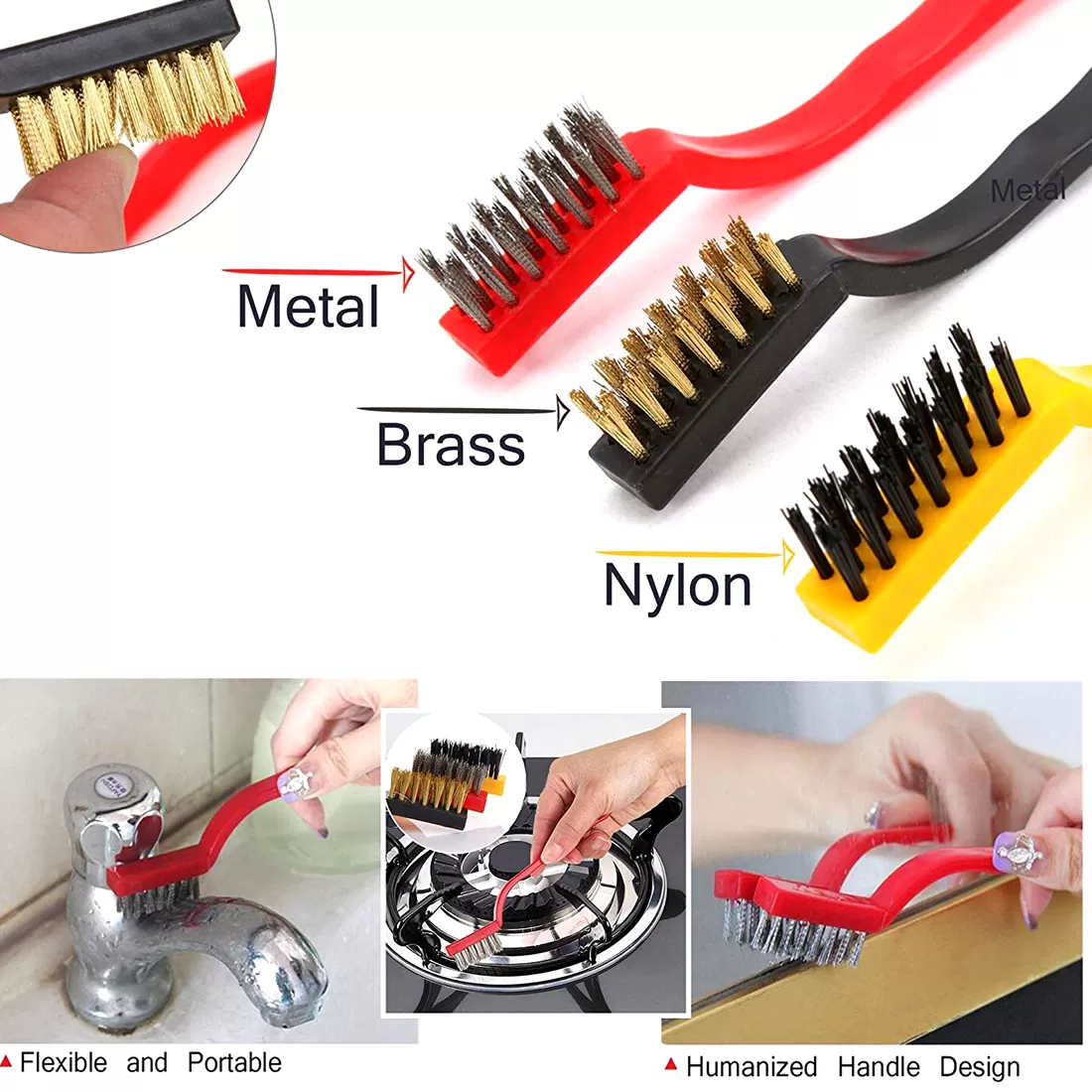 Bent plastic handle wire brush 3 pc Mini Wire Brush - image 1