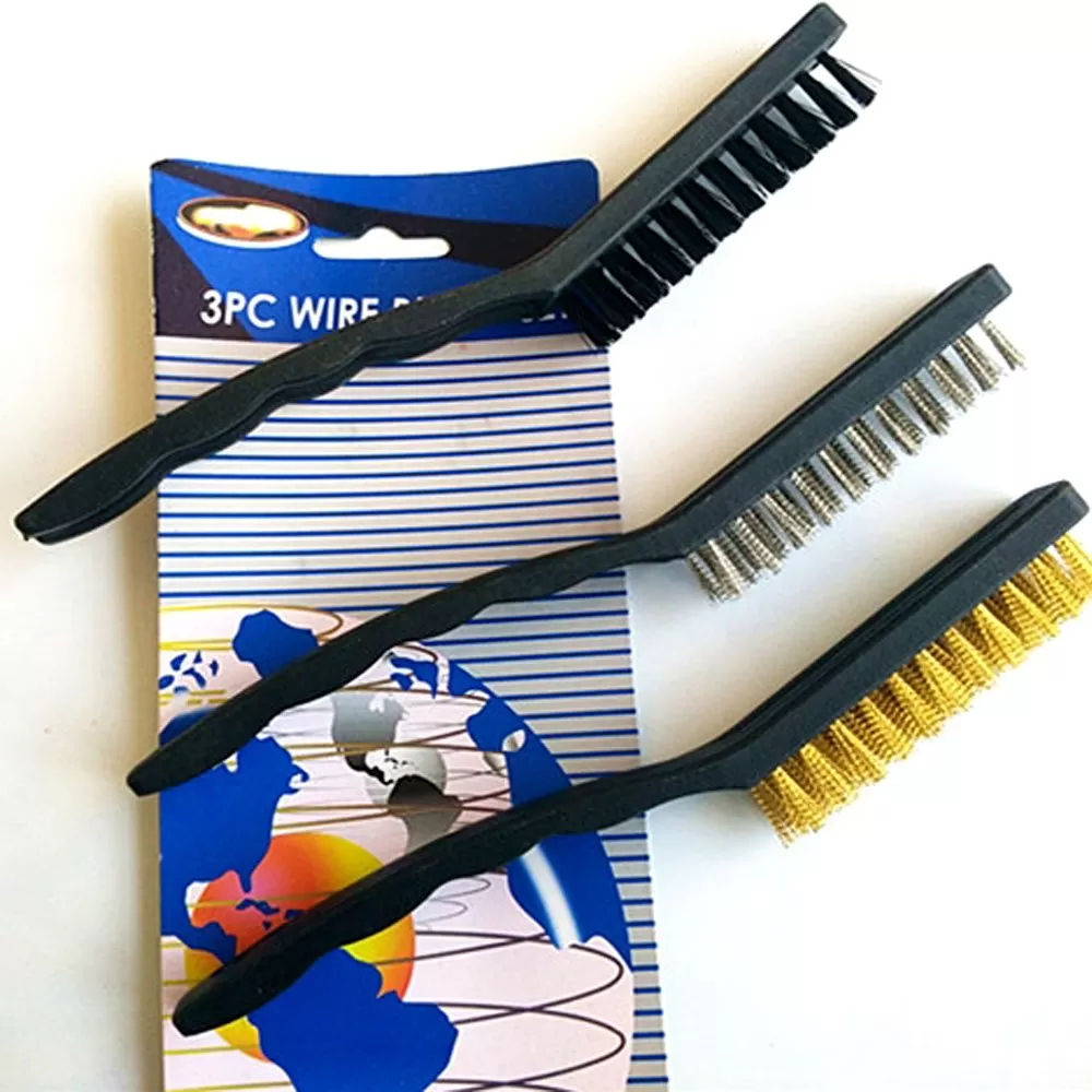Bent plastic handle wire brush 3 pc Mini Wire Brush - image 3